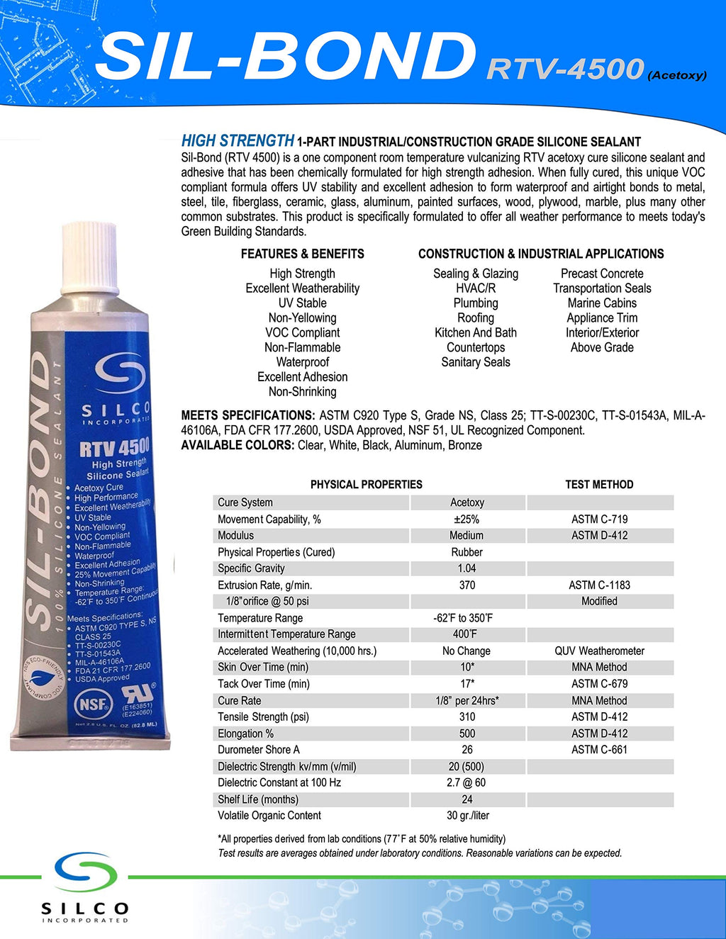 Silicone RTV 4500 Food Contact Safe High Strength Silicone Sealant, Clear (2.8 FL. Ounce)