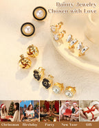 THUNARAZ 12 Pairs Gold Clip on Earrings for Women CZ Pearl Non Piercing