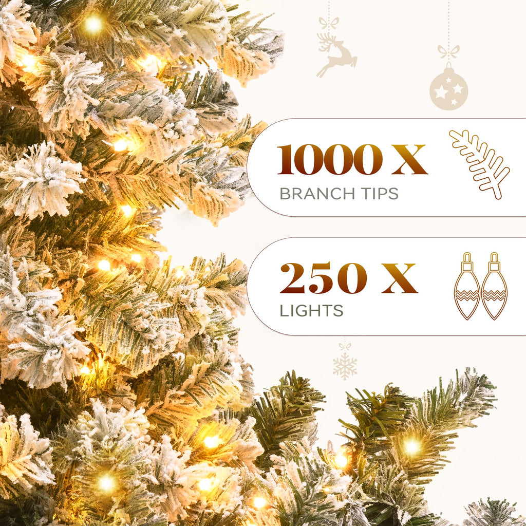 YITAHOME Prelit Snow Flocked Artificial Full Christmas Tree 6ft with Remote Control, Christmas Pine Tree with 11 Light-Modes, 1000 Branch Tips, Foldable Base for Home, Party Decoration