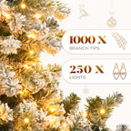 YITAHOME Prelit Snow Flocked Artificial Full Christmas Tree 6ft with Remote Control, Christmas Pine Tree with 11 Light-Modes, 1000 Branch Tips, Foldable Base for Home, Party Decoration
