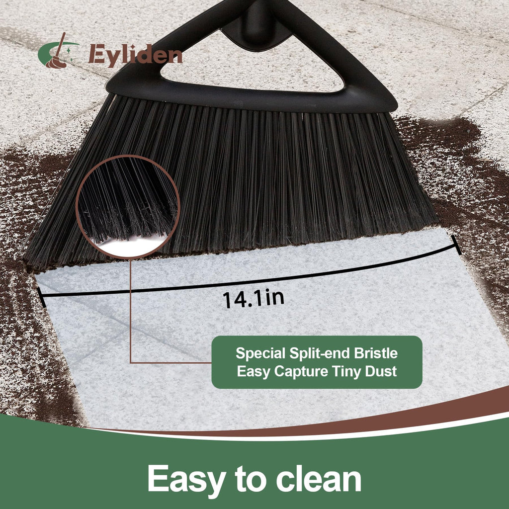 Eyliden Broom, Angle Broom with 57" Long Handle, PET Bristles - Fit Heavy-Duty Cleaning, Also Works Well Fine Dust - Commercial Outdoor Indoor Sweeper for Courtyard Sidewalk Deck Kitchen Lobby, Black
