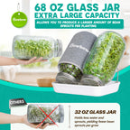 2000ml(68oz) LARGE SIZE Seed Sprouting Mason Jar Kit with Stand, Drain Tray