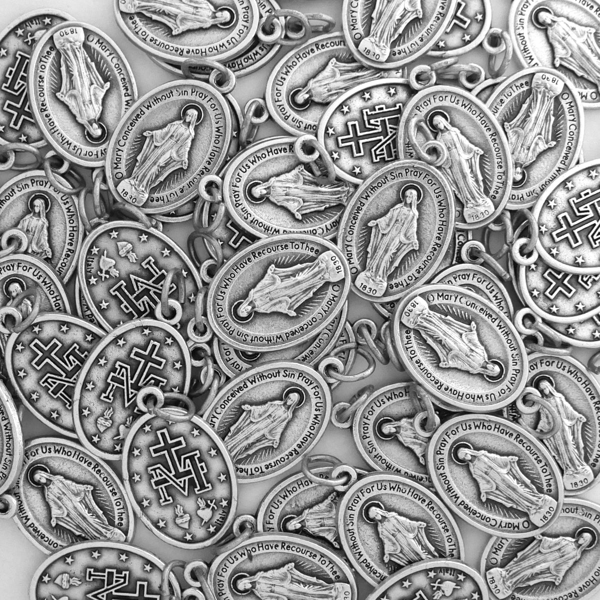 Miraculous Medals Bulk Pack (Regular 1 inch) Silver-Plated Medals Made in Italy - Catholic Gifts for Evangelization
