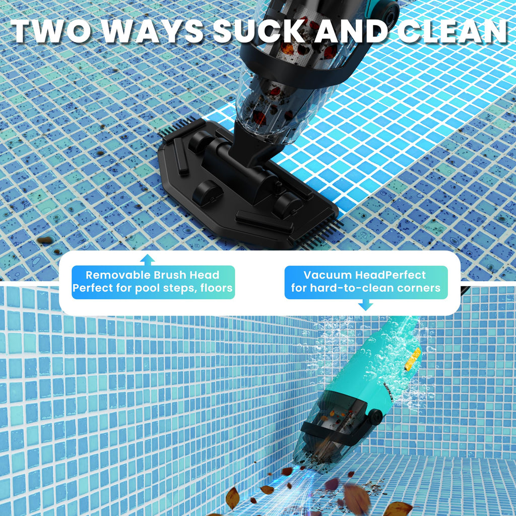 EFURDEN Pool Vacuum for Above Ground Pool, Cordless Handheld Rechargeable Pool Cleaner with Running Time Up to 60 Minutes for Sand and Debris, Ideal for In-Ground Pools, Spas, and Hot Tubs (Green)