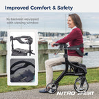 Drive Medical Nitro Sprint Foldable Rollator Walker with Seat - Lightweight Support - Large Wheels - Compact Folding Design - Adjustable Comfort - Tall Size - Black