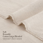 FINGERCRAFT Lace Cloth Napkins, Cotton Linen, 12 Pack, 20x20 Inch, Ivory