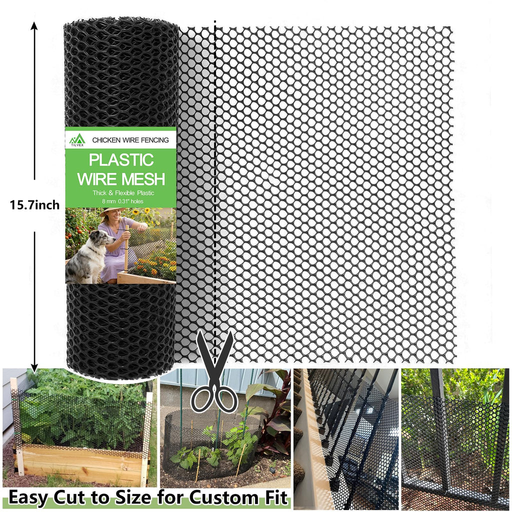 Tilvex 15.7" x10' Plastic Mesh Fence Roll,Heavy Duty Chicken Wire