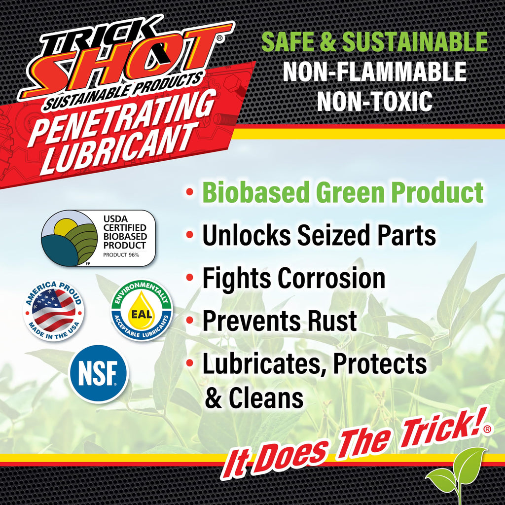 Trick Shot - 3-in-1 Penetrating Lubricant Oil - Biobased Food Grade Industrial Oil for Parts, Rust and Corrosion Remover, Anti-Seize Lubricant Protects Metal Surfaces, Degreases & Cleans - 16 oz