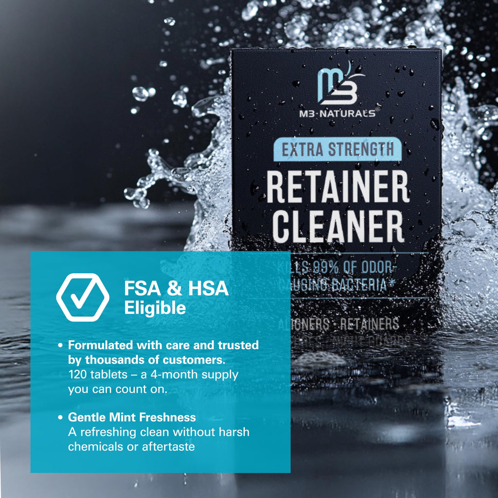 Retainer Cleanser Tablets Invisalign Cleaner, Removes Odors Discoloration Stains and Plaque 4 Month Supply Denture Cleansers Retainers Mouth Guards Denture Bath Mint by M3