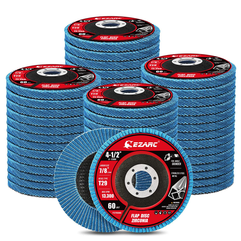 EZARC Zirconia Flap Discs 60 Grit, 4-1/2 x 7/8-Inch, Type 29, 50-Pack