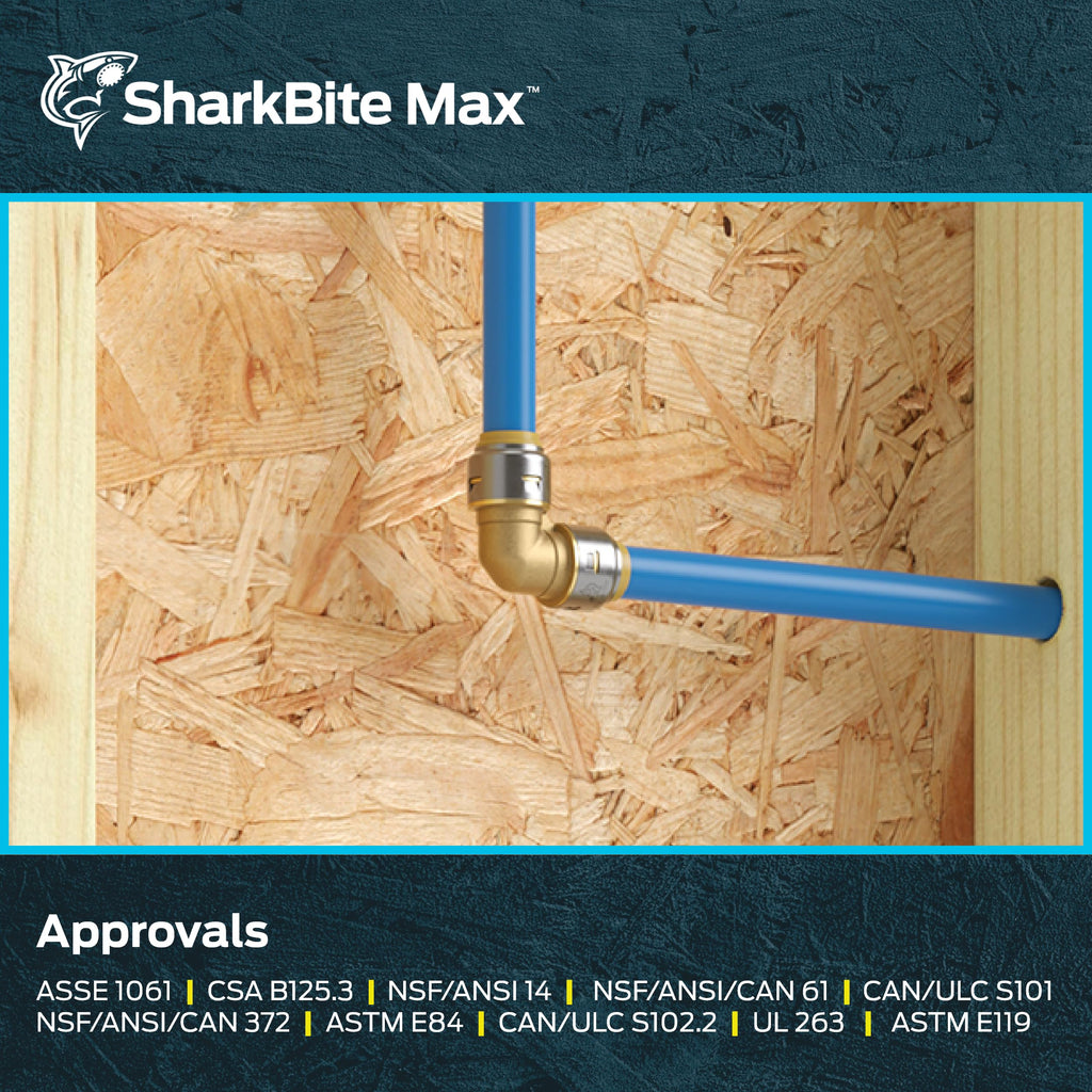 SharkBite Max 1/2 Inch 90 Degree Elbow, Pack of 4, Push to Connect Brass Plumbing Fitting, PEX Pipe, Copper, CPVC, PE-RT, HDPE, UR248A4