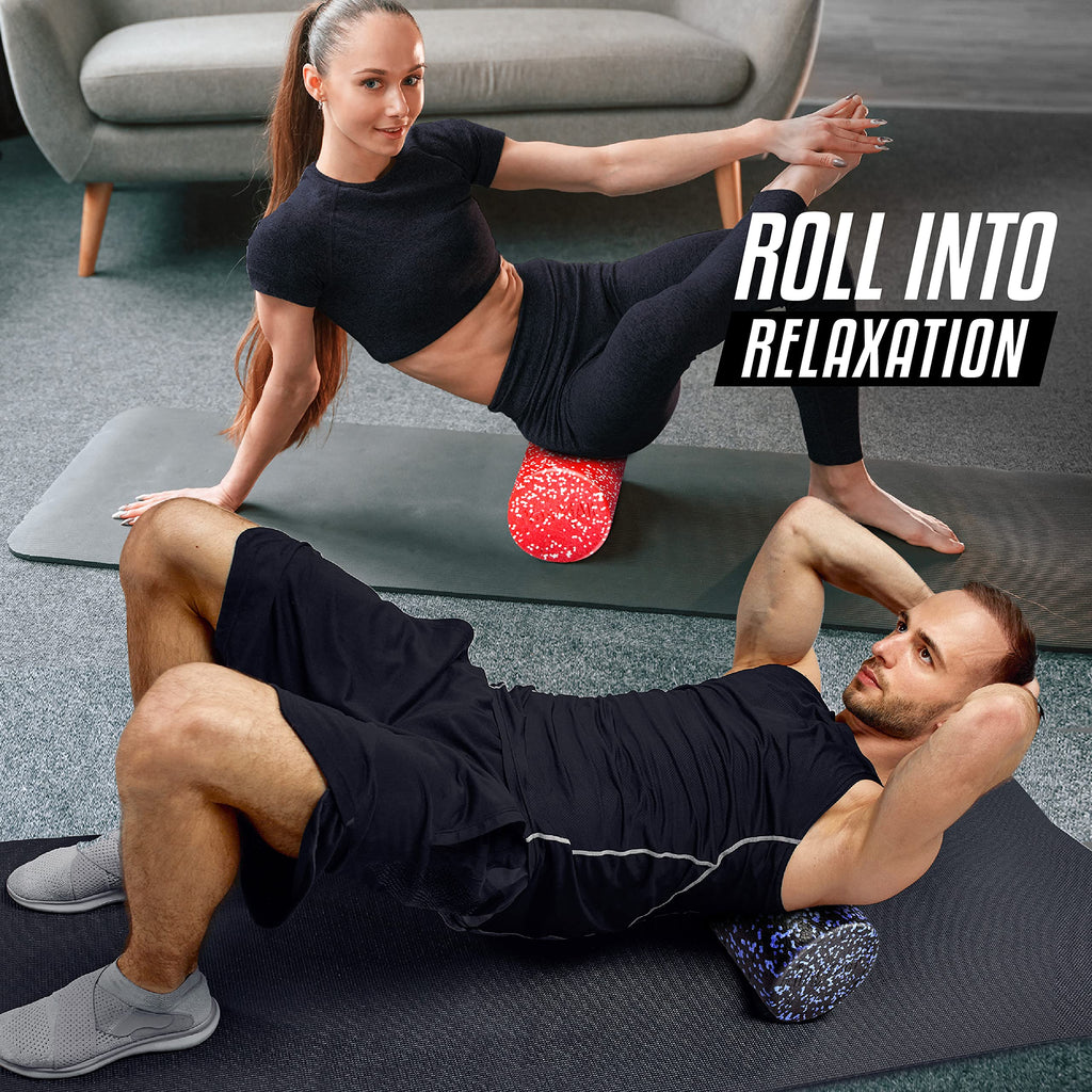 Yes4All High-Density Round Back Roller Foam, Exercise Foam Roller for Yoga, Pilates & Stretching - Blue Speckled - 12 Inches