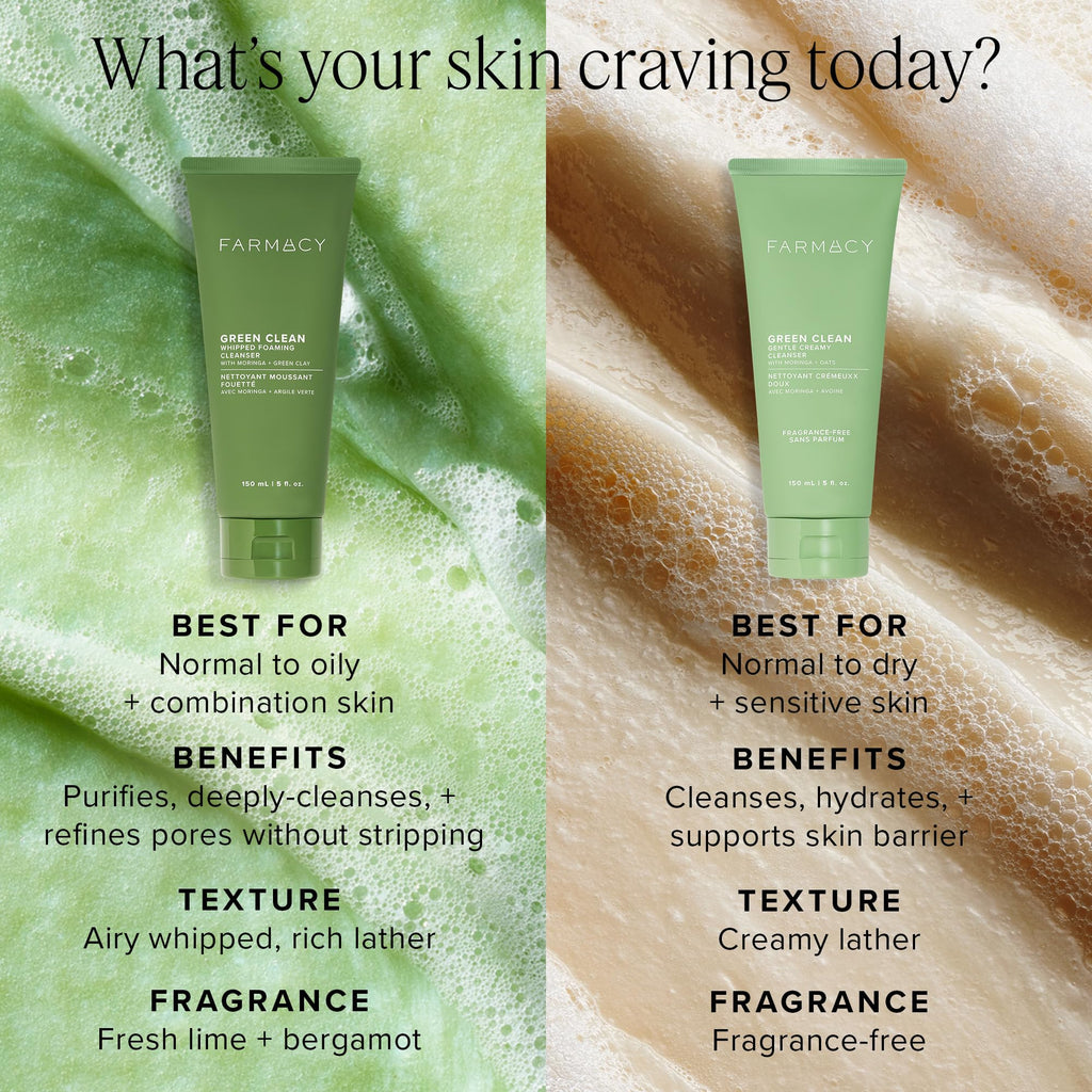 Farmacy Gentle Creamy Face Cleanser - Hydrating Facial Cleanser to Nourish + Help Remove Makeup + Impurities - Enriched with Aloe + Moringa Oil to Soothe, Purify + Refresh Skin (150ml)