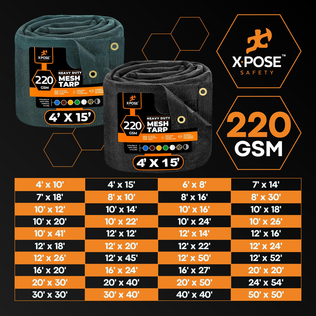 Xpose Safety Heavy Duty Mesh Tarp – 10’ x 16’ Multipurpose Black Protective Cover with Air Flow - Use for Tie Downs, Shade, Fences, Canopies, Dump Trucks – Tear Resistant