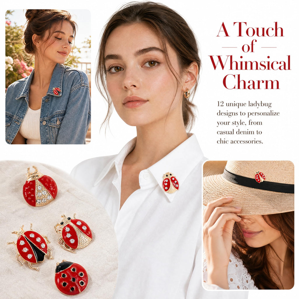 WRITWAA 12 Pcs Ladybug Brooch Pins Set for Women and Girls