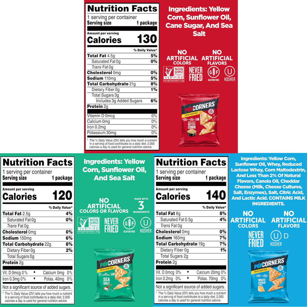 PopCorners Popped Corn Snacks, Core 3 Flavor Variety Pack, 1 Ounce (Contains 20 Packets) (Packaging May Vary), Kosher