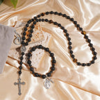 LGEPAH Rosary for Men, Black Lava Rock Beads with St. Benedict Bracelet