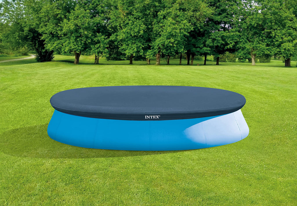 INTEX 28022E Pool Cover: For 12ft Round Easy Set Pools – Includes Rope Tie – Drain Holes – 12in Overhang – Snug Fit
