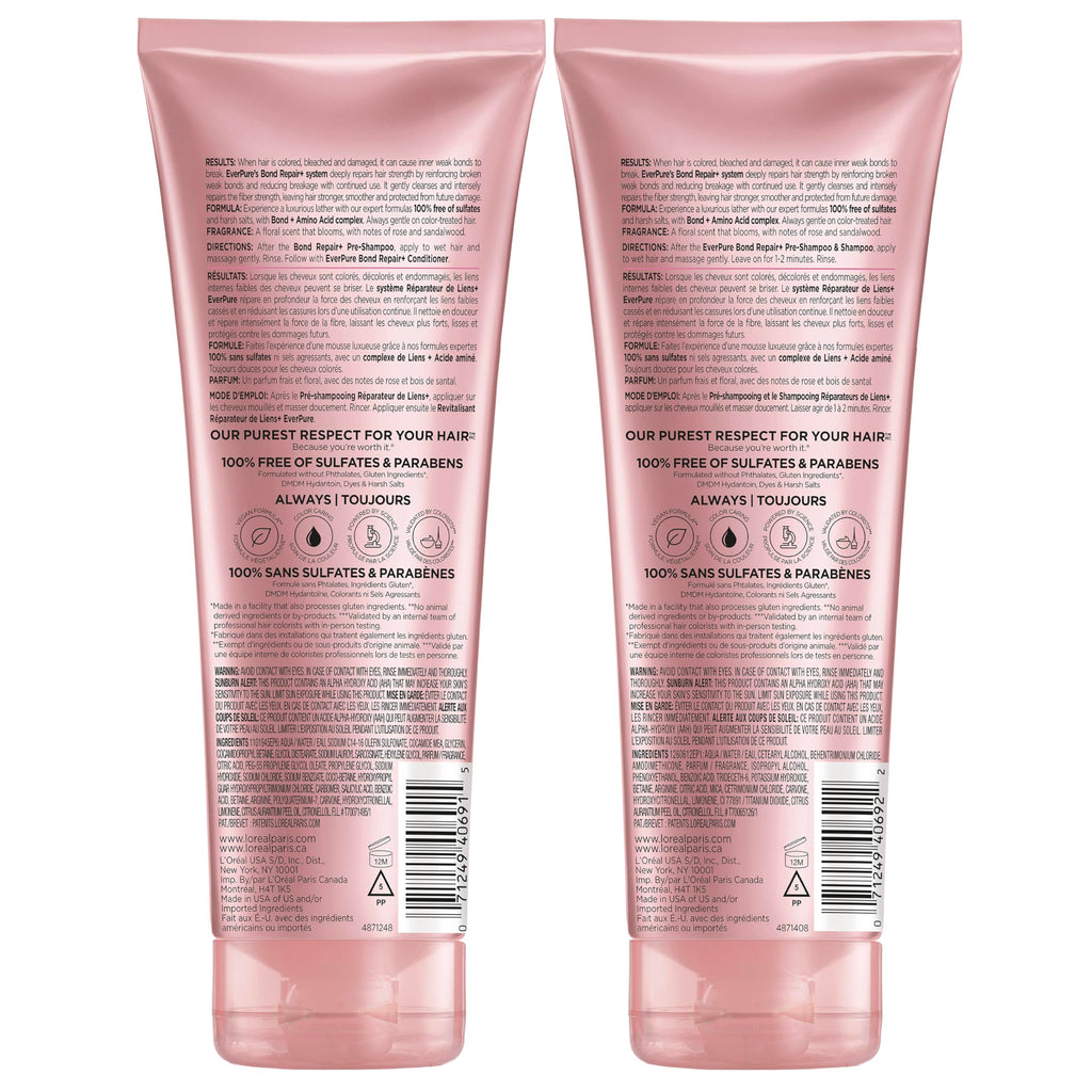 L'Oreal Paris Sulfate Free Bond Repair+ Shampoo and Conditioner, 13.6 Fl Oz