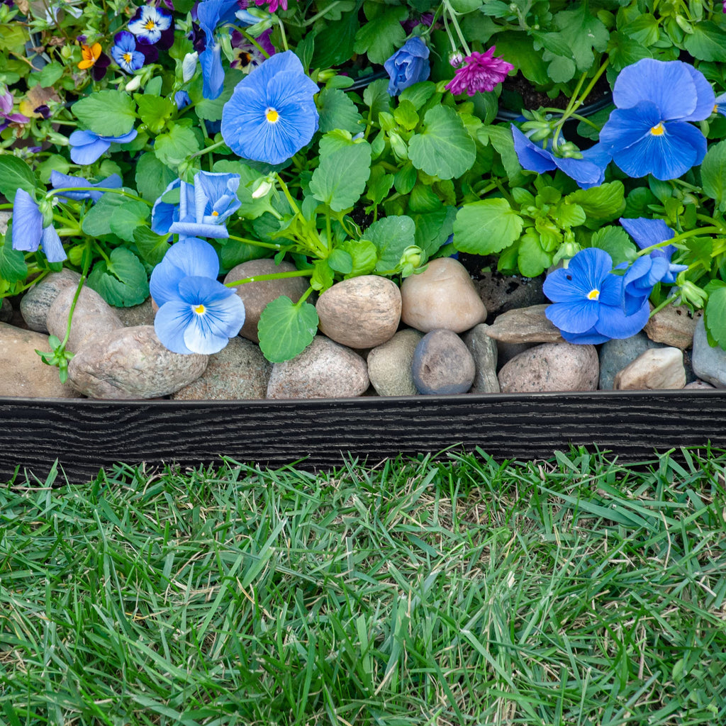 EasyFlex Tall Wall No-Dig Landscape Edging with Anchoring Spikes, 2.5 in. Tall Straight Top Plastic Garden Border with Woodgrain Texture, 40 Foot Kit, Black (3220E-40C)