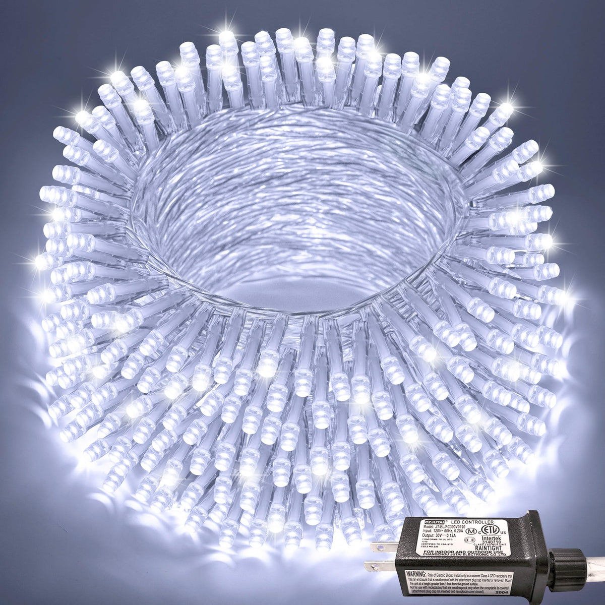 JMEXSUSS 66ft 200 LED White Christmas String Lights Indoor Outdoor Plug in
