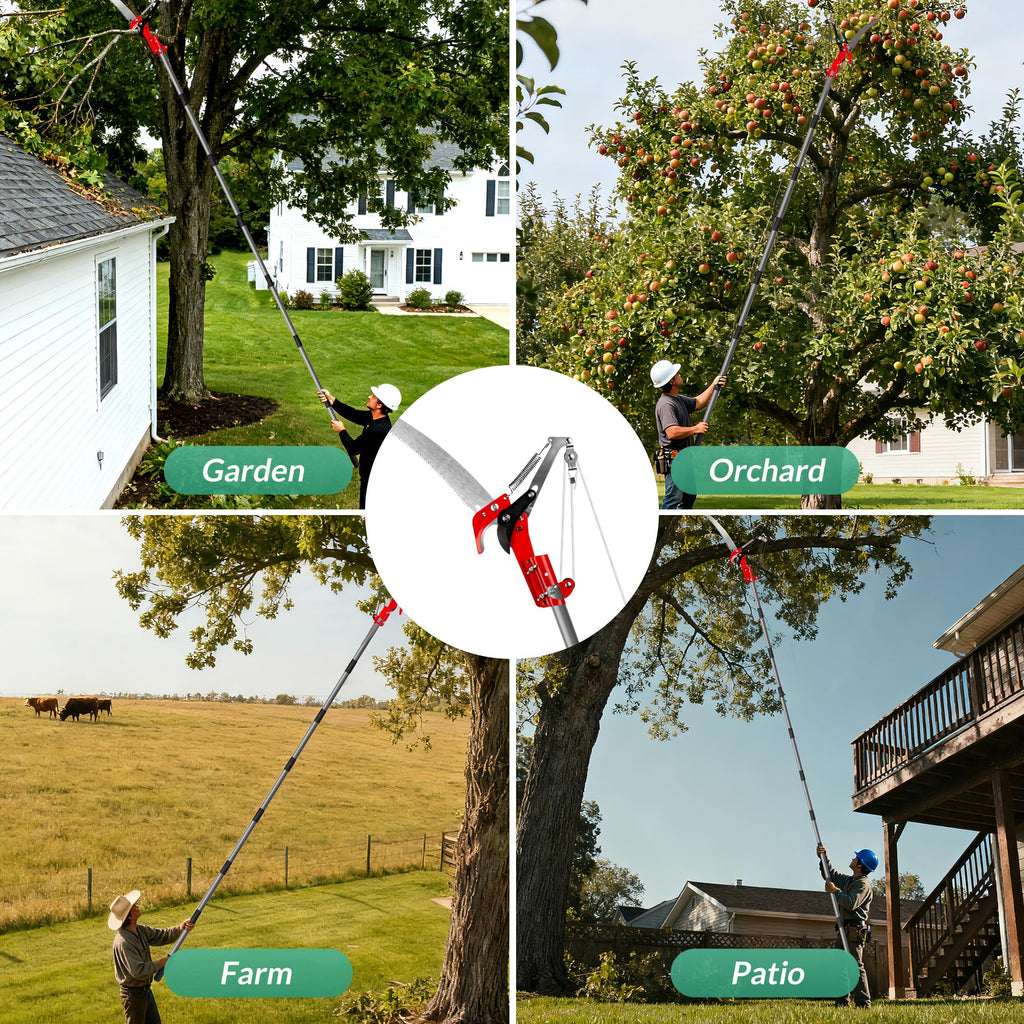 Pole Saw for Tree Trimming, 2-in-1 Tree Pruner with Saw & Pruning Scissors, 10FT Tree Trimmer, Quadruple Pulley System for High Branch Trimming, Yard, Garden & Orchard