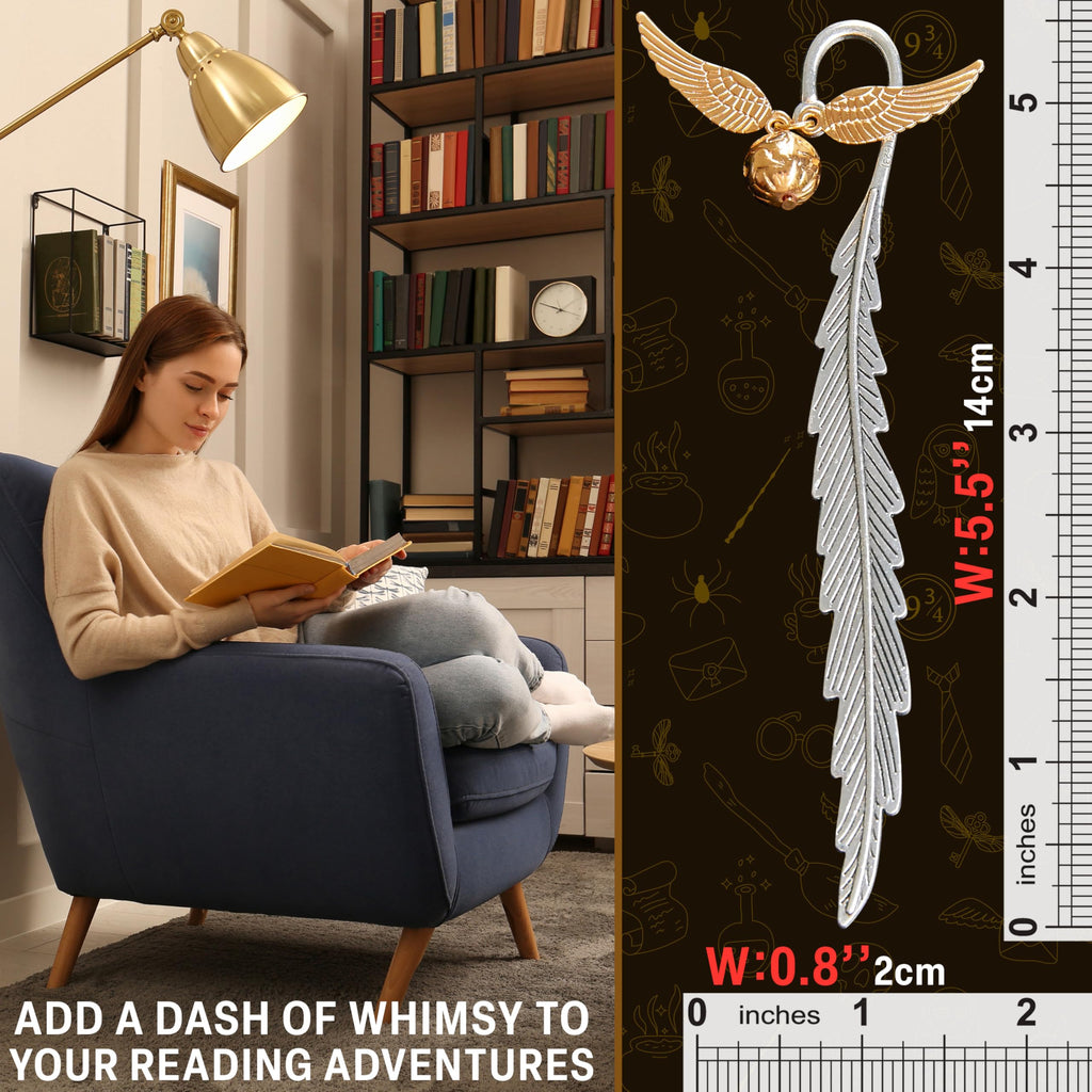 Harry Potter Metal Bookmark with Hanging Charm Golden Snitch Hogwarts Reading Gifts Christmas Stocking Stuffers Book Lovers Gift Box