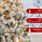 Yaheetech 6ft Pre-Lit Snow Flocked Artificial Christmas Tree, 250 Lights