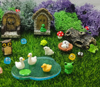 QuarenDen 42 Pcs Miniature Fairy Garden Accessories, Fairy Door, Miniature Tree Stumps and Tiny Resin Animal with Moss for DIY Craft, Lawn, Fairy Garden Decor