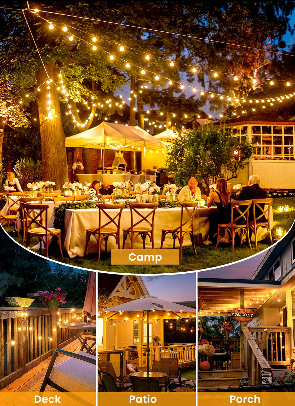 Brightown 58FT Solar String Lights Outdoor, IP65 Waterproof, Remote, Timer