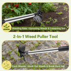 2 in 1 Crack Weeder and Weed Puller with 57" Long Handle for Outdoor Use