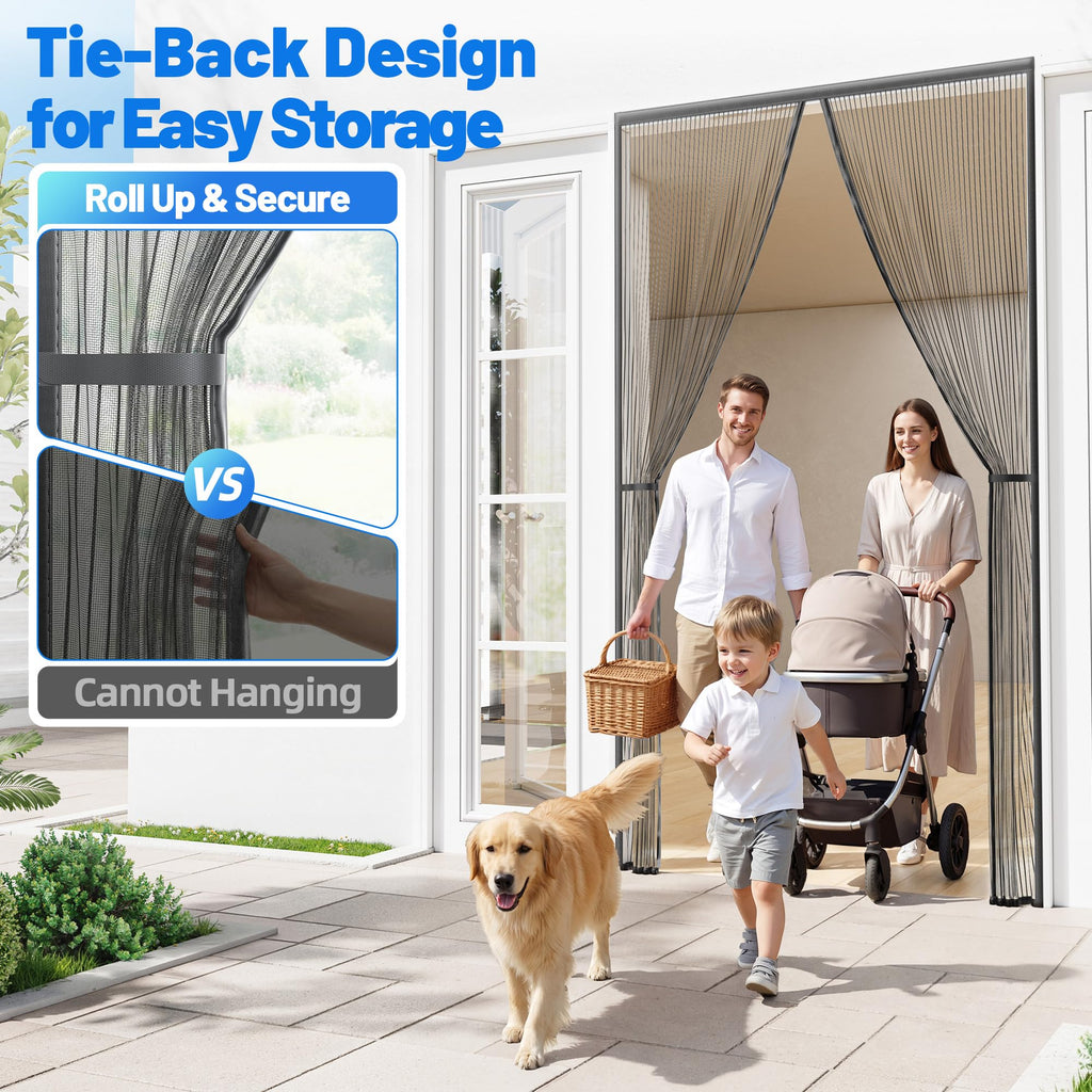 Heavy Duty Magnetic Screen Door Mesh - Auto-Sealing Hand-Free Door Net Screen with 50 Magnets, Pet & Kid Friendly, PET Fine Mesh Doors Screens Keep Bugs & Mosquitos Out Fits Front Doors Size 32” x 80”