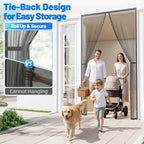 Heavy Duty Magnetic Screen Door Mesh - Auto-Sealing Hand-Free Door Net Screen with 50 Magnets, Pet & Kid Friendly, PET Fine Mesh Doors Screens Keep Bugs & Mosquitos Out Fits Front Doors Size 32” x 80”