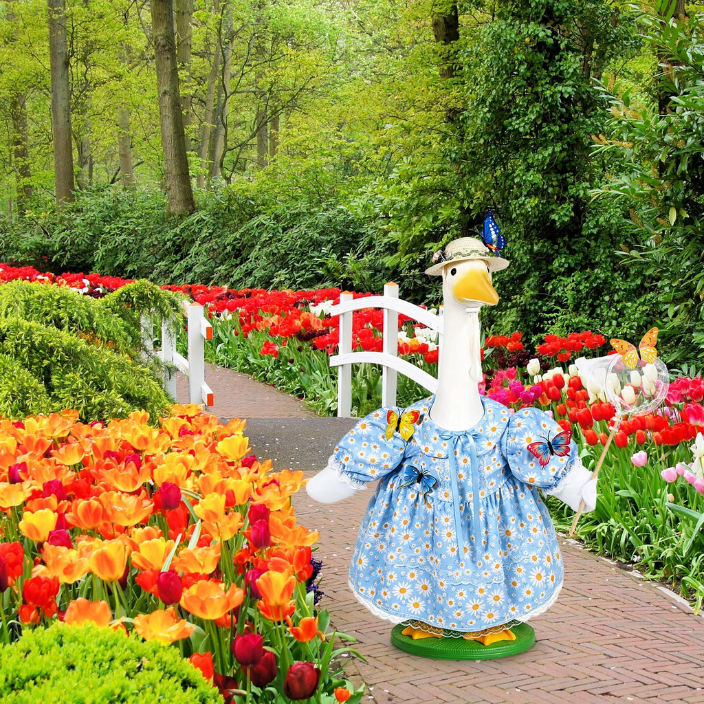 JcHrmers Butterfly Catcher Porch Goose Outfits Summer Goose Outfit Cute Lawn Goose Clothes Fits 23" Cement Plastic Goose Statue for Outdoor Garden Yard Patio Art Decor