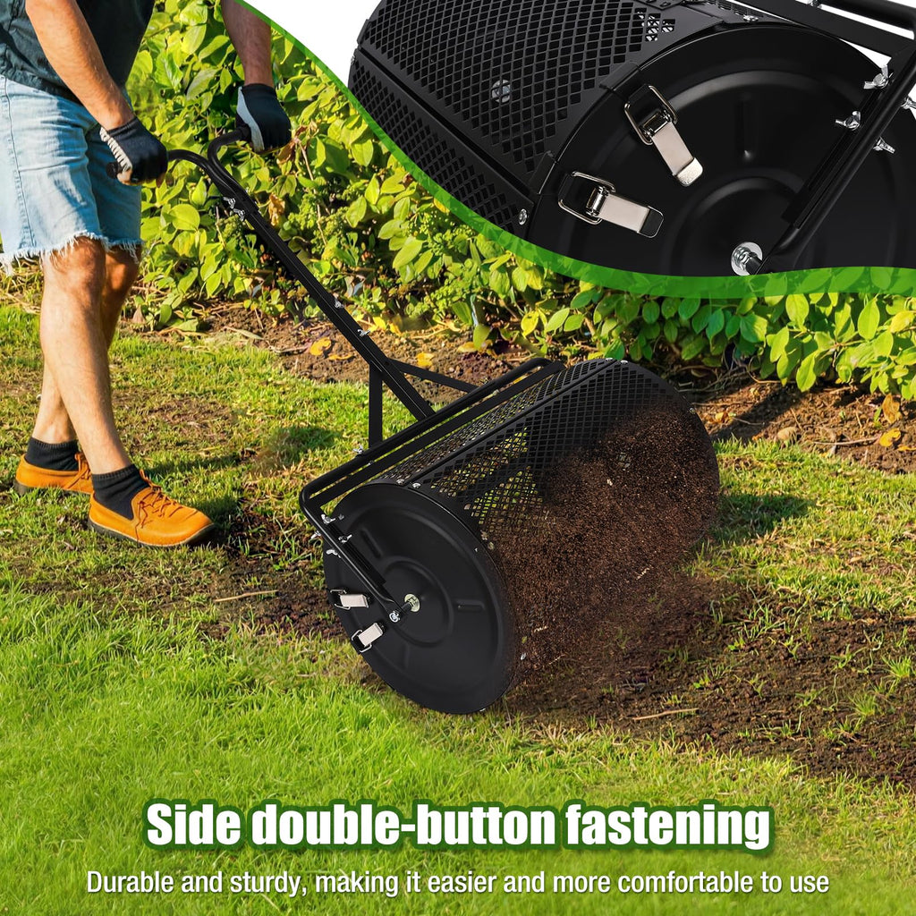 GADFISH 24 Inch Compost Spreader & Lawn Roller, Featuring One Mesh Roller and One 23 Gallon Hollow Roller, Push & Tow Design, Suitable for Lawn Maintenance and Peat Moss Spreader