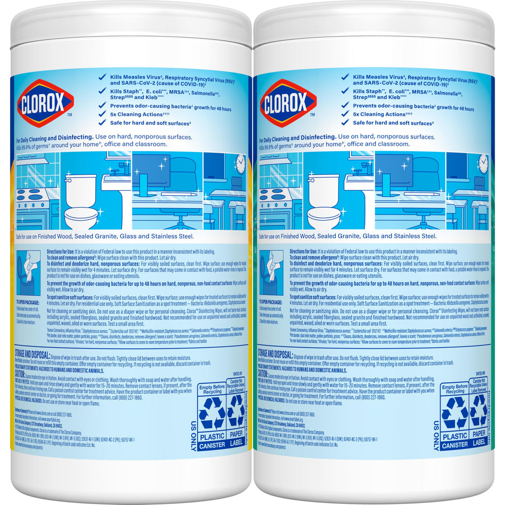 Clorox Disinfecting Cleaning Wipes for Spring Cleaning & Allergy Season, Bleach Free, Fresh Scent and Crisp Lemon, 75 Count Each, Pack of 2