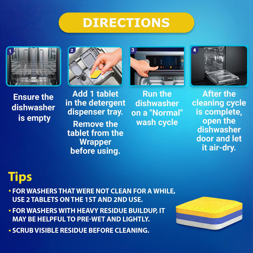 Dishwasher Cleaner Deodorizer Descaler Tablets - 28 Tabs - 1 Plus Year Supply - Extra Scented Deep Cleaning Sanitizer Pods - Remove Hard Water - Contain Citric Acid Heavy Duty Septic Safe - Lemon