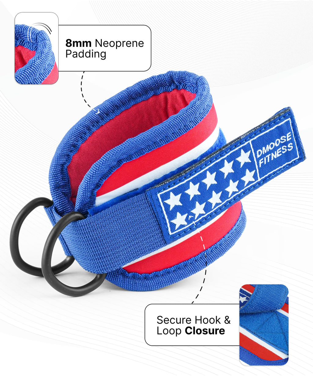 DMoose Ankle Strap for Cable Machine - One Size Fit with Premium Padding, Workout Kickback Ankle Cuffs, Ankle Bands for Working Out, Booty Workouts, Leg Extension, Hip Abductors & Lower Body Exercises