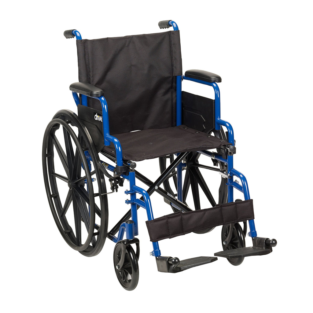 Drive Medical Blue Streak Lightweight Wheelchair - Portable Folding Mobility Aid - Swing-Away Footrests - Desk Arms - Durable Steel Frame - Easy Transport & Storage - 16-Inch Seat