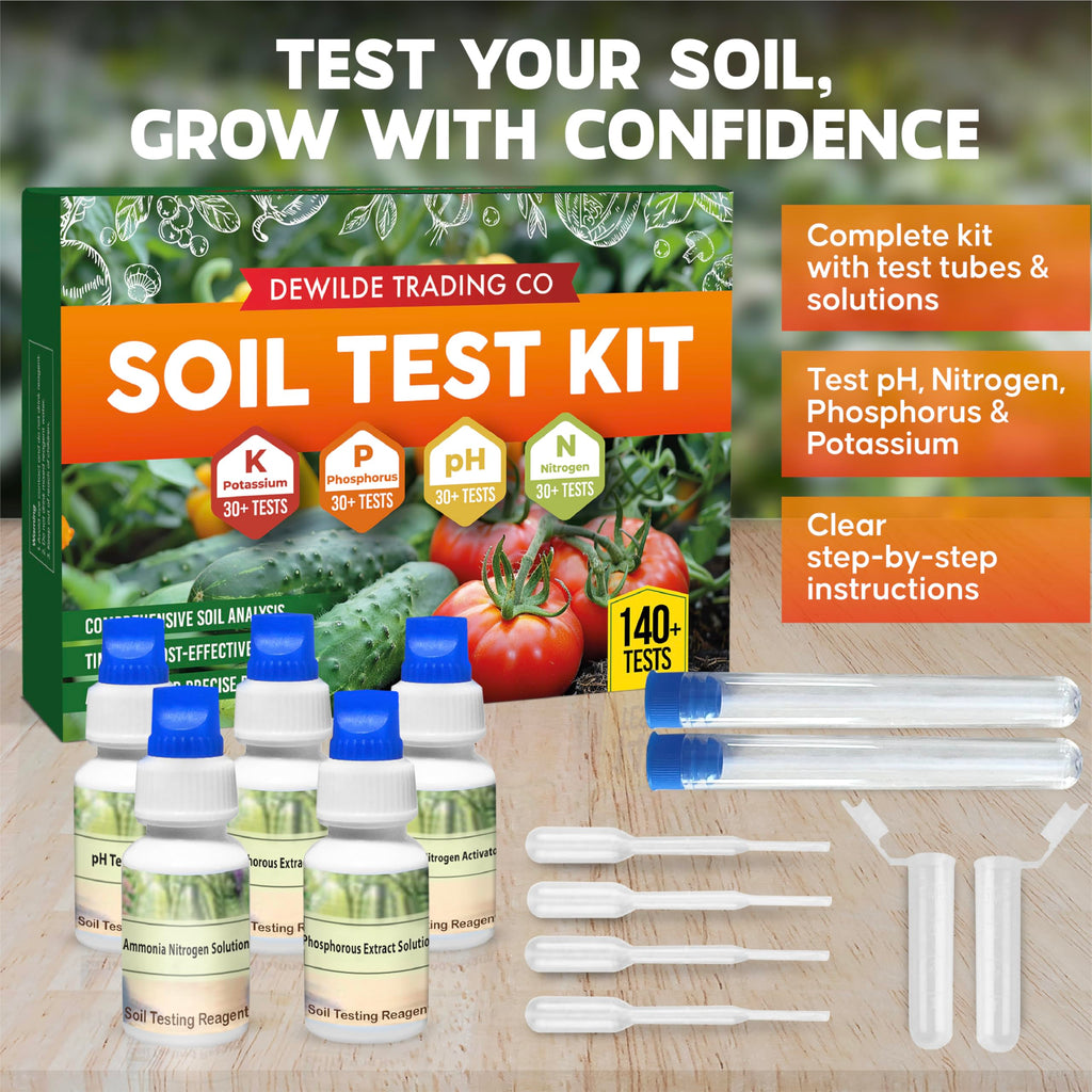 Soil Test Kit 140 Tests (2026 Updated Instructions) – pH, Nitrogen, Phosphorus, Potassium & Ammonia – Garden, Lawn & Plant Soil Tester Kit for Accurate Fertility Analysis