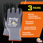 ATG MaxiFlex PIP 34-874/XL MaxiFlex Ultimate, Foam Nitrile Palm Coated Gloves, Gray, XL (Pack of 3)