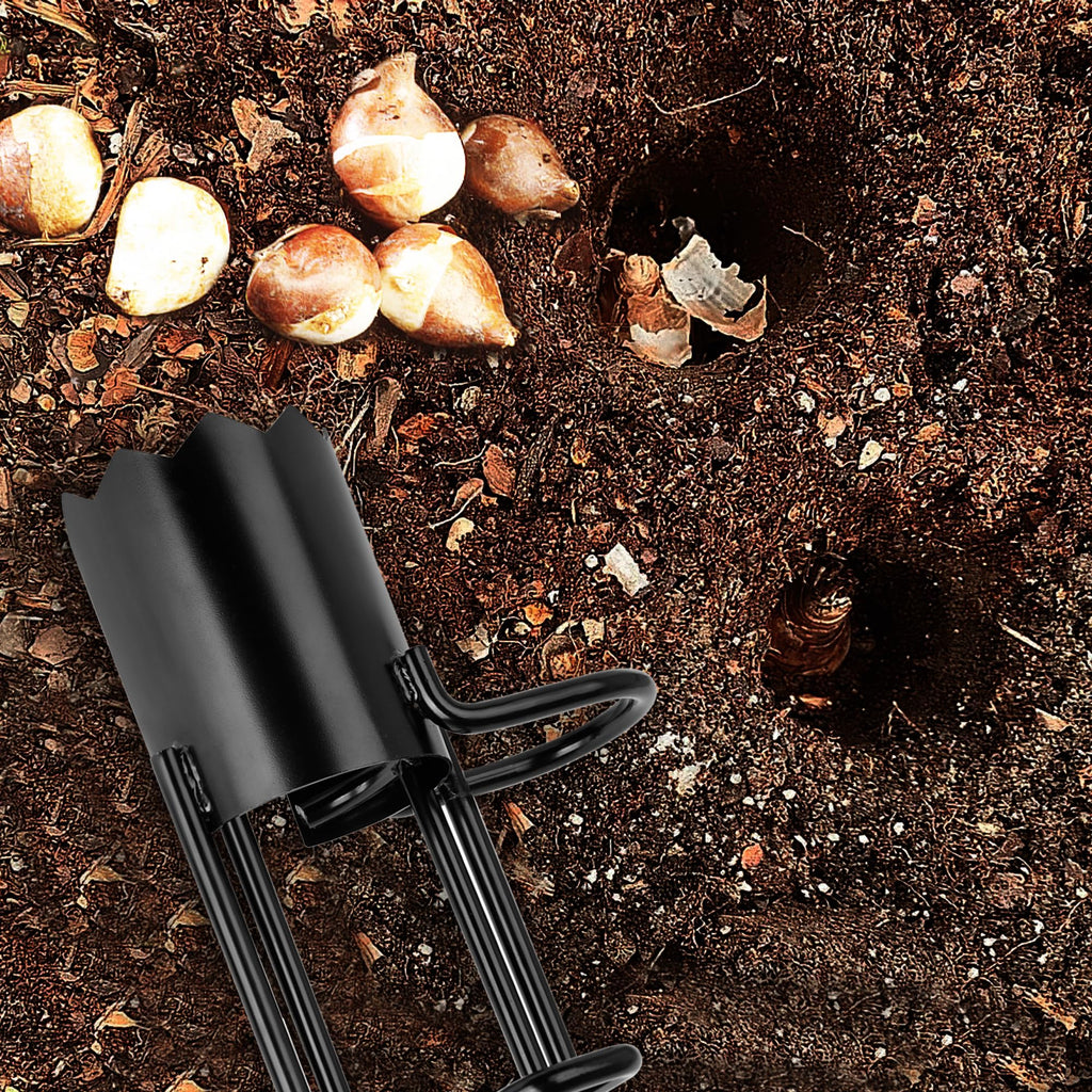 BARAYSTUS Bulb Planter Tool Long Handle, Tulip Bulb Planter Tool with Serrated Base & Double Pedal, Soft T Grip Sod Plugger, Heavy Duty Bulb Planter Tool for Digging Holes Sowing Plant Bulb