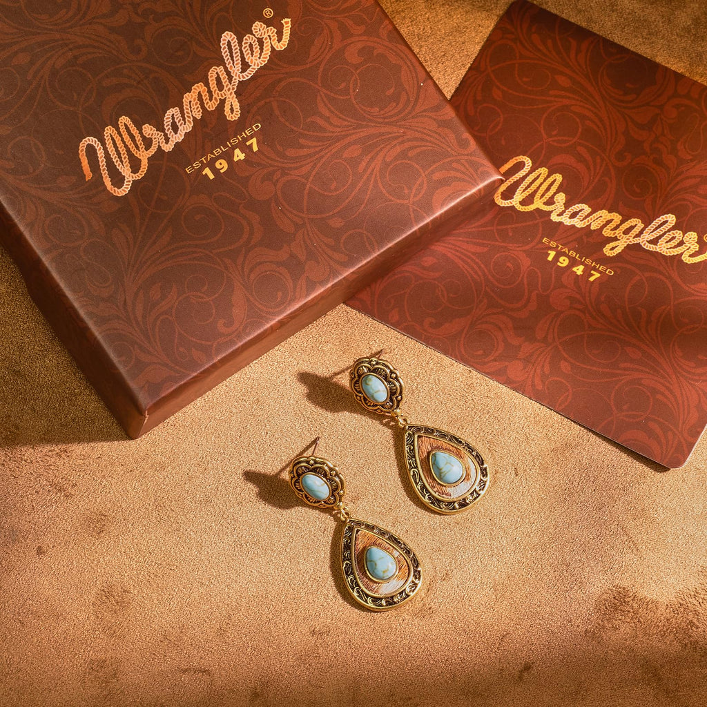Wrangler TearDrop Dangle Turquoise Earrings, Turquoise Jewelry for Women-A