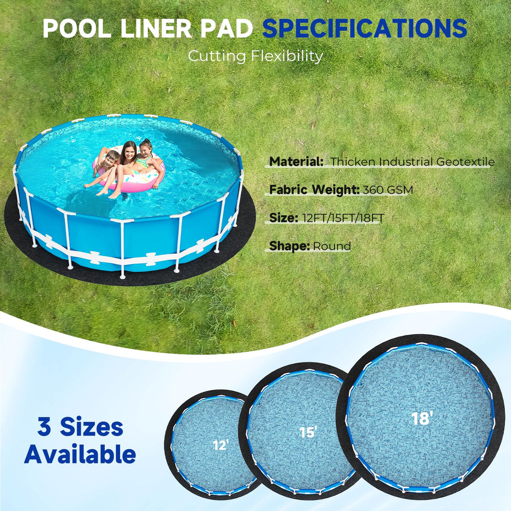 Uyittour 12Ft Round Pool Liner Pad for Above Ground Pools, 360G/M² Extra Thick Heavy Duty Under Pool Mat, Seamless Puncture Resistant Geotextile Fabric Ground Padding, Extends Liner Life, Black