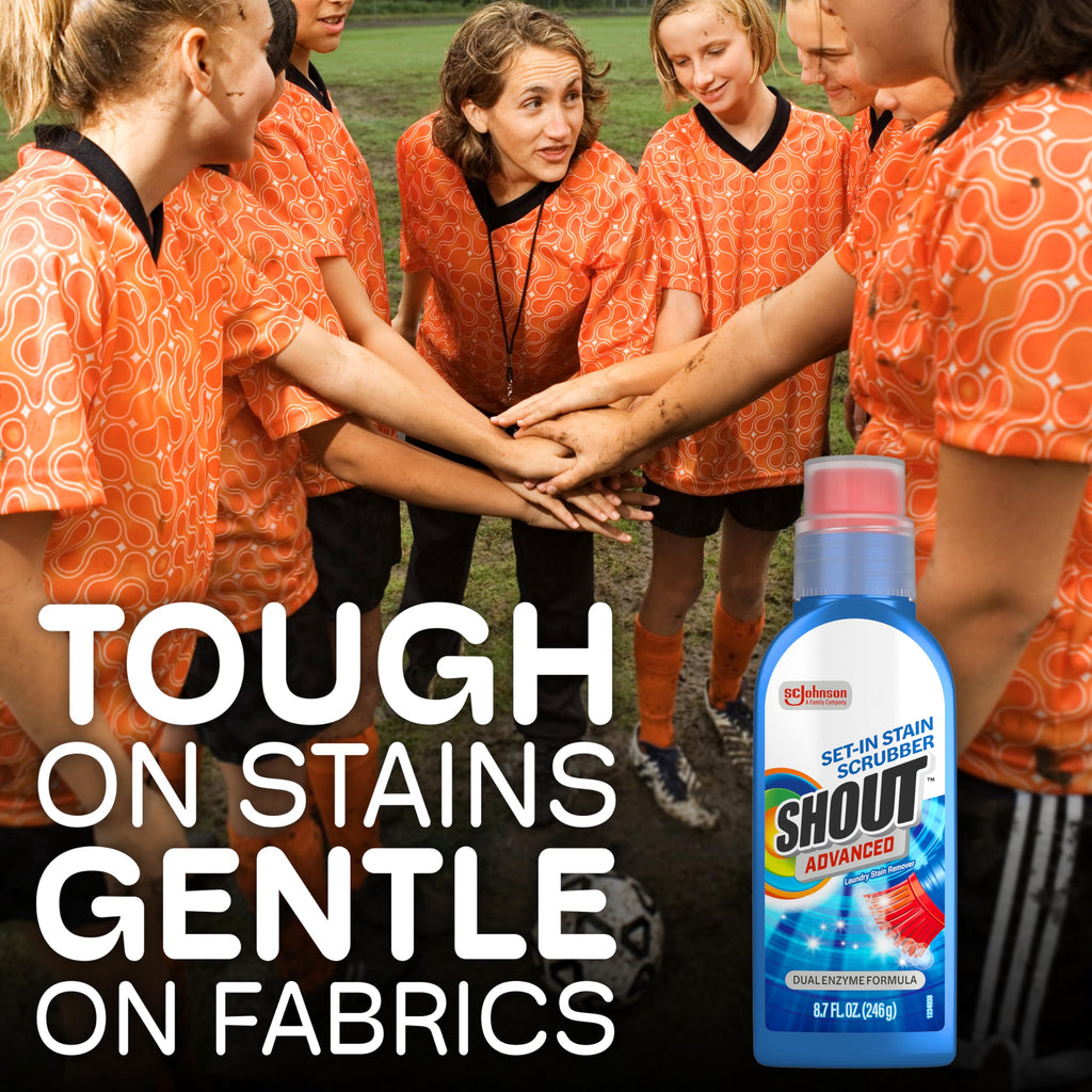 Shout Advanced Stain Remover Gel for Clothes Laundry, Ultra Concentrated Gel with Built-in Scrubber Brush for Deep Set-In stains, 8.7oz