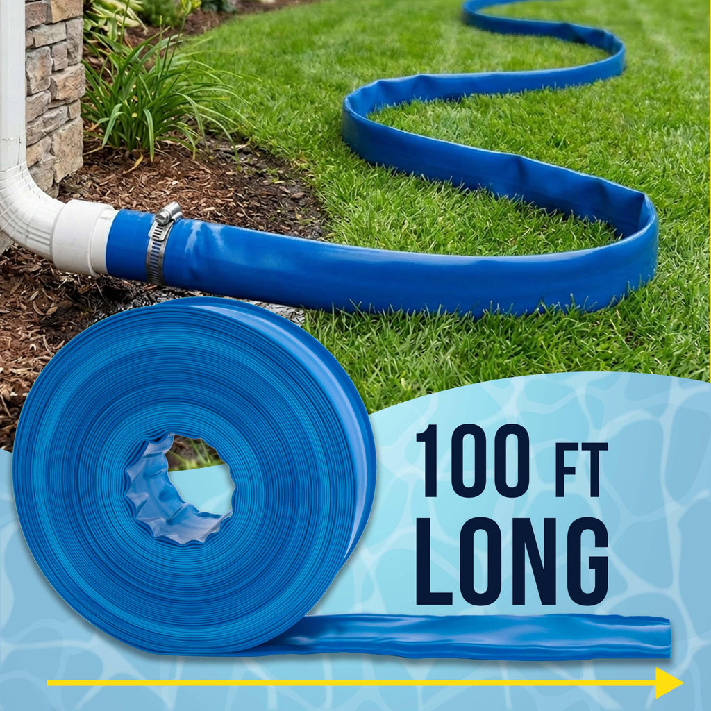 U.S. Pool Supply Pool Backwash Hose 2" x 100', Pool Drain Hose, Drainage Hose, Sump Pump Discharge Hose, Heavy-Duty Inground Pool, Flexible Lay Flat Filter Pump Draining, Clamp