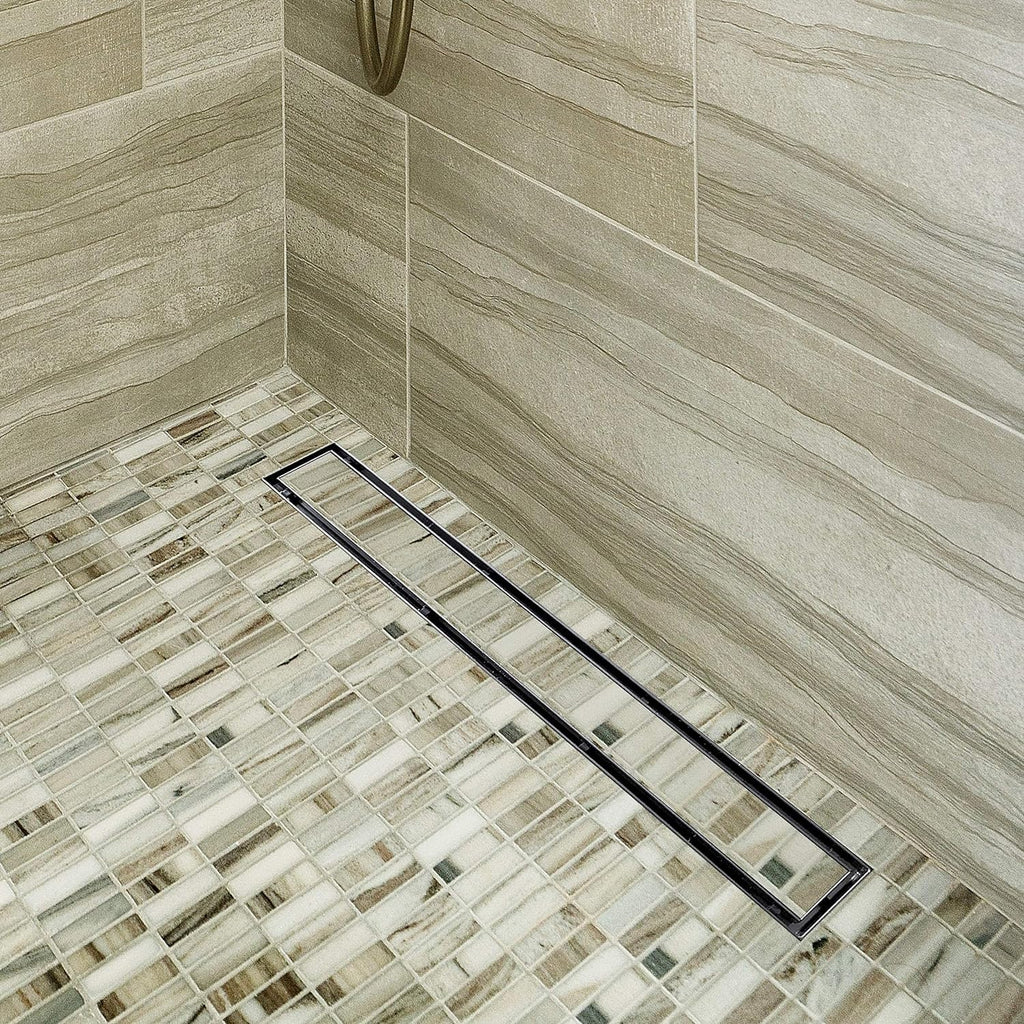 Neodrain 48-Inch Linear Shower Drain with Tile Insert Grate, Professional Brushed 304 Stainless Steel Rectangle Shower Floor Drain Manufacturer, Floor Shower Drain with Shower Drain Base