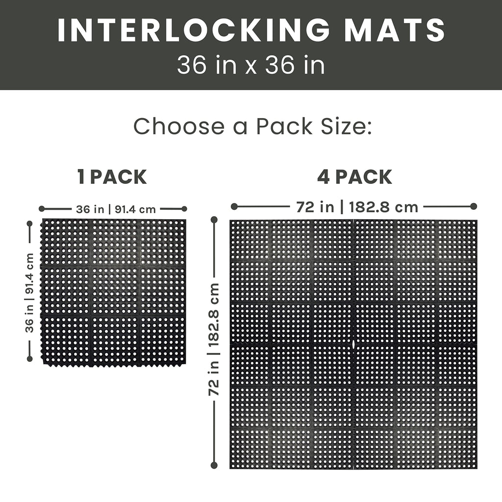 Envelor Interlocking Rubber Floor Tiles with Drainage Holes Anti Fatigue Garage Floor Mat Non Slip Wet Area Mat for Bar, Kitchen, Restaurant, Outdoor, Modular Snap Together 1-Pack, 36 x 36 inches