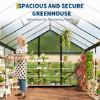 6X10 FT Greenhouse for Outdoors, Polycarbonate Flower Greenhouse with Roof Vent, Push-Pull Lockable Door, Aluminum Walk-in Greenhouses for Outside Garden Backyard, Patio, Lawn, Black