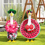 2 Set Hawaiian Porch Goose Outfits,23''Porch Goose Summer Outfits,Bikini Lawn Goose Costume,Yard Goose Clothes Skirt Hat Glasses Floral Wreath Swimming Ring for Outdoor Garden Yard Decor